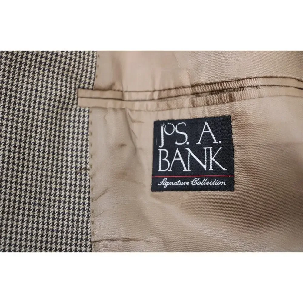 Jos A‎ Bank Blazer Mens 46L Houndstooth 100% Wool 2-Button Single Breasted Lined